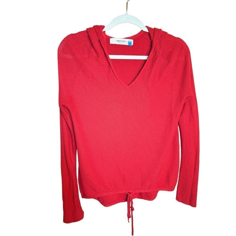 Sparrow Women’s Red Waffle Knit Hooded Henley Long Sleeve shirt‎ Sz S